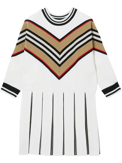 Burberry Kids' Icon Stripe Long Sleeve Wool Blend Sweater Dress In White