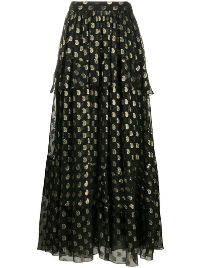 Etro Tiered Metallic Fil Coupé Silk-blend Georgette Maxi Skirt In Black