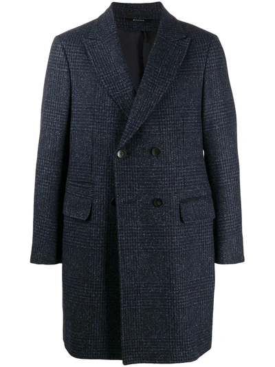 Z Zegna Checked Double-breasted Coat In Blue
