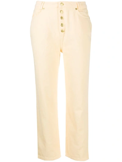 House Of Sunny Cropped Front Button Detail Trousers In Yellow