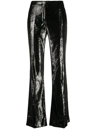 Moschino Lamé-effect Flared Trousers In Black