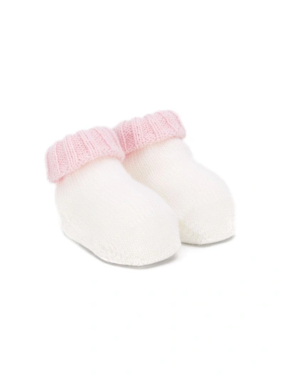 Siola Babies' Ribbed Trim Knitted Booties In White