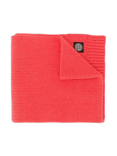 Stone Island Junior Kids' Logo Patch Knitted Scarf In Orange