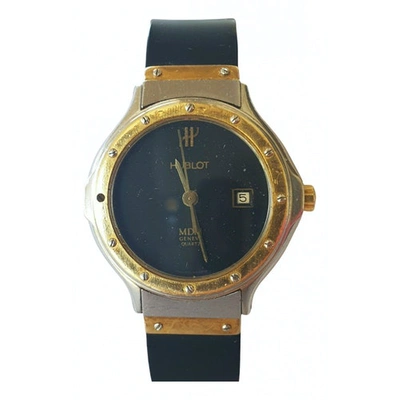 Pre-owned Hublot Mdm Black Gold And Steel Watch