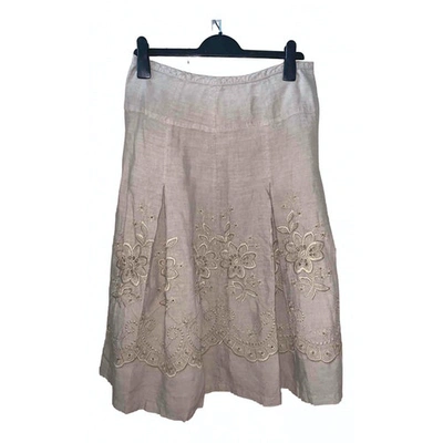 Pre-owned 120% Lino Linen Mid-length Skirt In Khaki