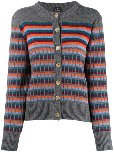 Ps By Paul Smith Striped Knit Cardigan In Grey