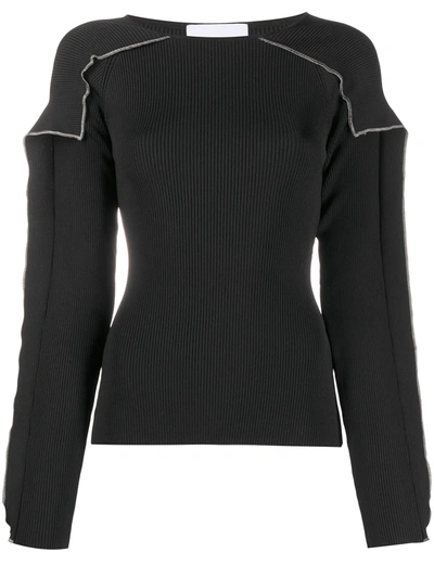 Koché Ruffle-trimmed Ribbed Jumper In Black