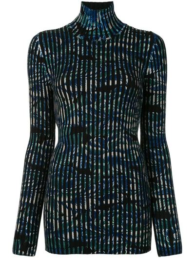 Rabanne Floral-print Ribbed Wool Jumper In Blue