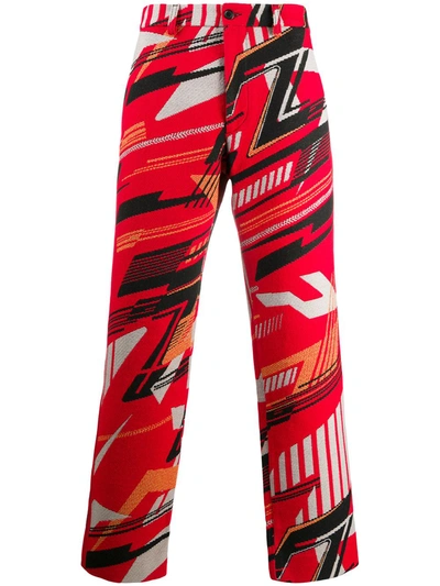 Koché Abstract-print Straight Leg Trousers In Red