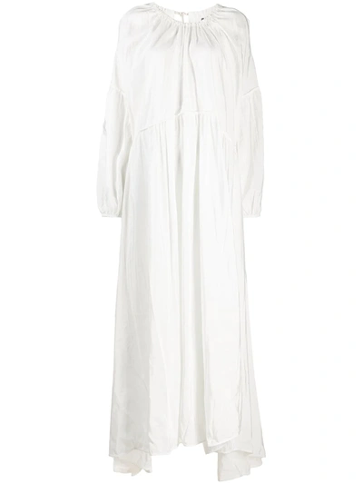 Jil Sander Nanashi Drawstring Creased Voile Maxi Dress In White