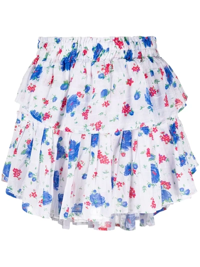 Loveshackfancy Layered All-over Floral Print Skirt In White