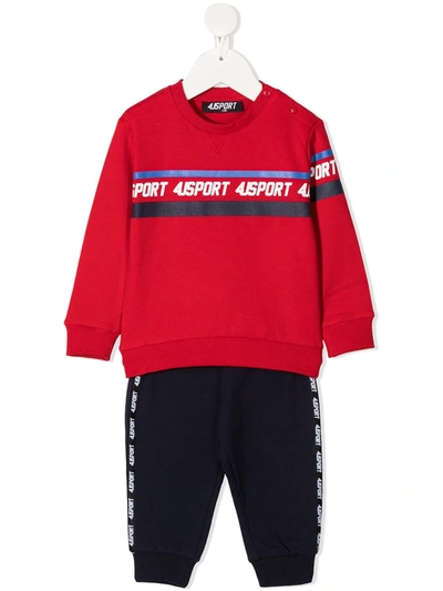 Cesare Paciotti 4us Babies' Logo Stripe Tracksuit Set In 红色