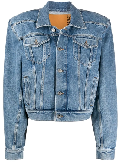Vetements Padded-shoulder Denim Jacket In Blue