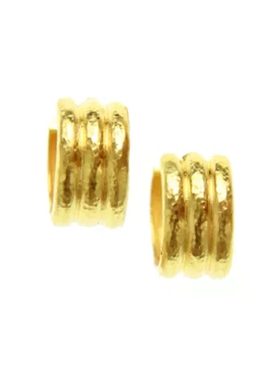 Elizabeth Locke Gold Hammered 19k Yellow Gold Banded Wide Huggie Hoop Earrings