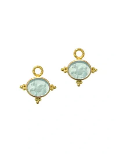 Elizabeth Locke Women's Venetian Glass Intaglio Light Aqua 'grifo' Earring Pendants In Gold