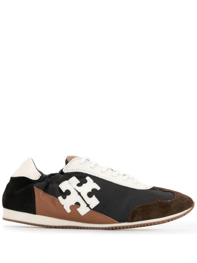 Tory Burch Logo-patch Soft Low-top Trainers In Black,brown,white