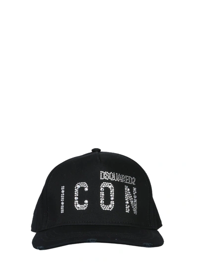 Dsquared2 Logo Embellished Cotton Baseball Cap In Black