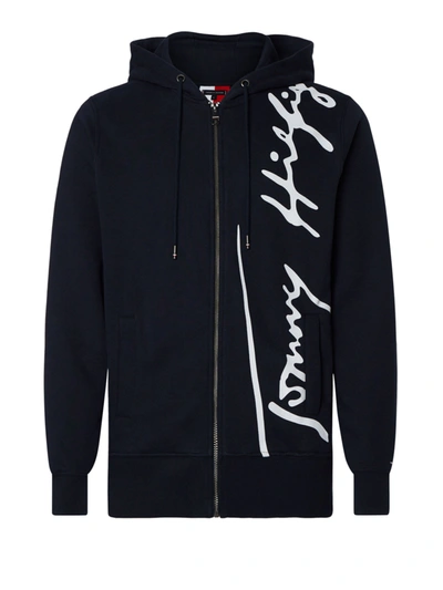 Tommy Hilfiger Hoodie With Signature Logo In Blu