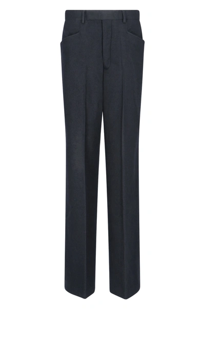 Rick Owens Mixed Wool Wide Trousers In Black