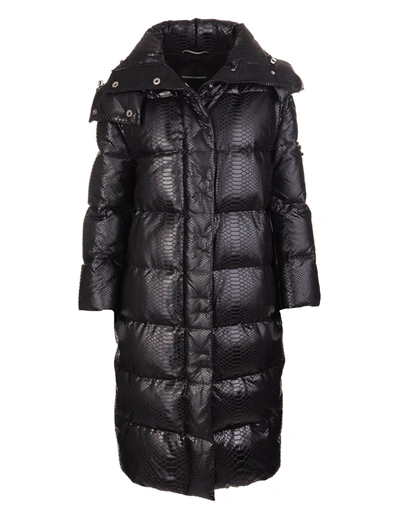 Ermanno Scervino Woman Black Long Down Jacket With Snake Skin Effect In Nero