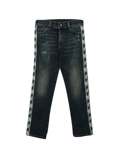 Dolce & Gabbana Blue Jeans With Side Logo Band Dolce&amp;gabbana Kids