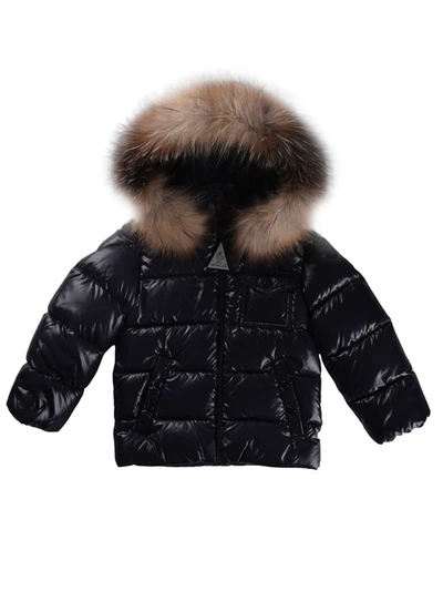 Moncler Kids' K2 Water Resistant Hooded Down Jacket With Genuine Fox Fur Trim In Blue