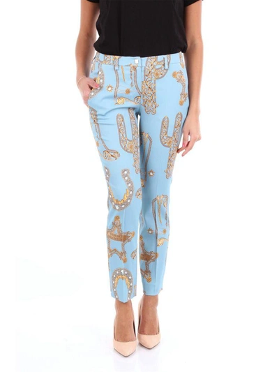 Versace Collection Patterned Light Blue Chino Trousers