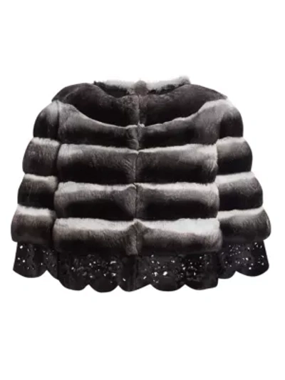 The Fur Salon Rindi For  Crop Chinchilla Fur Lace-eyelet Jacket In Platinum Black