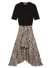MAJE Rapri Knit & Leopard Print Satin Midi Dress