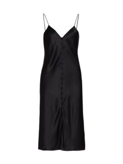 Cami Nyc Cressida Button-front Silk Slip Dress In Black