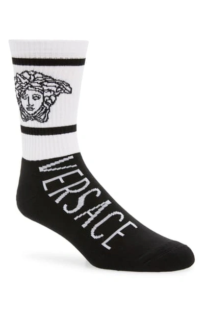 Versace Medusa Logo Cotton Blend Crew Socks In Black