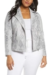 Adyson Parker Plus Size Snake Print Moto Jacket In Grey Combo