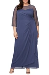 ALEX EVENINGS BEADED SLEEVE A-LINE GOWN,8432963