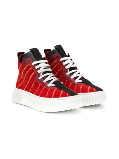 Marni Kids' Contrast-stitch High-top Trainers In Red