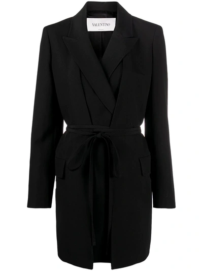 Valentino Double-breasted Tie Waist Long Blazer In Schwarz