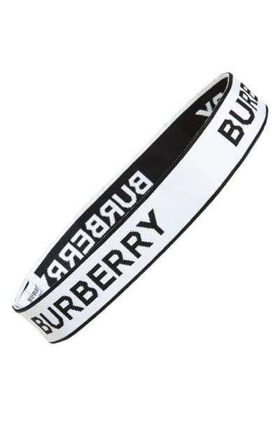 Burberry Logo Jacquard Stretch Headband In White/ Black