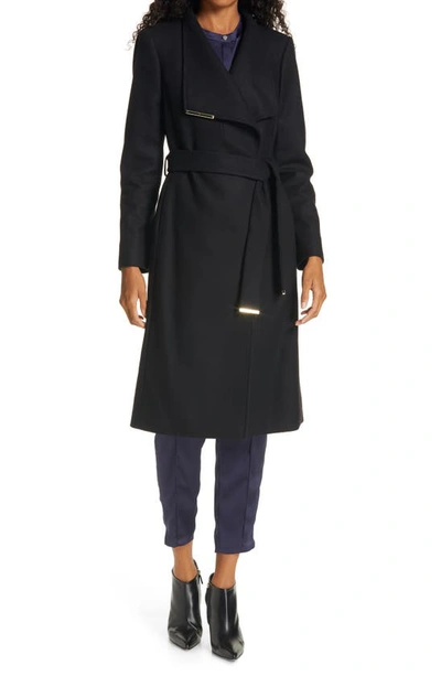 Ted Baker Womens Black Rrosiey Belted Wrap Wool-blend Coat 12