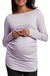 STOWAWAY COLLECTION BALLET NECK LONG SLEEVE MATERNITY TUNIC,2046-LAVENDER