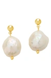 Sterling Forever Women's Large Baroque Pearl Drop Stud Earrings In Gold