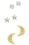Sterling Forever 3-pack Assorted Stud Earrings In Gold