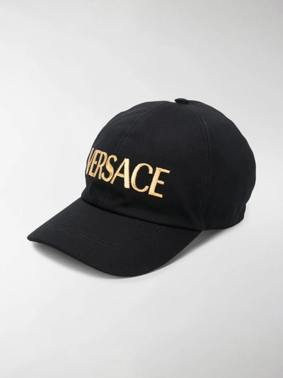 Versace Embroidered-logo Detail Baseball Cap In Black