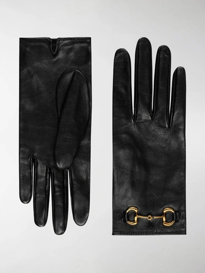 Gucci Horsebit Leather Gloves In Schwarz