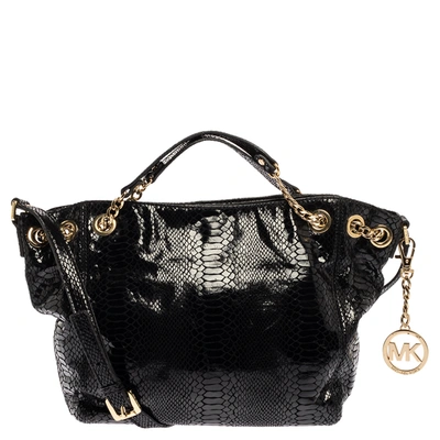 Pre-owned Michael Michael Kors Black Snakeskin Effect Leather Chain Shoulder Bag