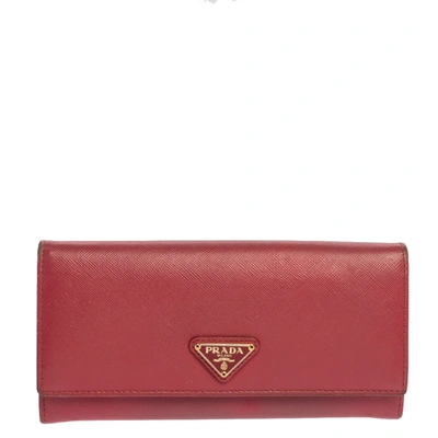 Pre-owned Prada Pink Saffiano Leather Flap Continental Wallet