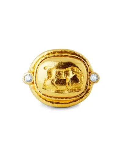 Elizabeth Locke 19k Yellow Gold & Diamond Gold Grazing Horse Ring