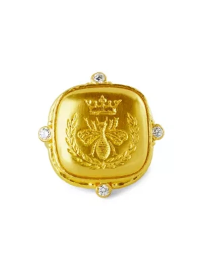 Elizabeth Locke Gold 19k Yellow Gold & Diamond Queen Bee Large Cushion Ring