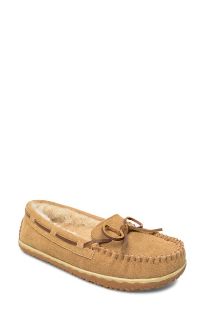 Minnetonka Tilia Faux Fur Lined Moccasin Slipper In Brown