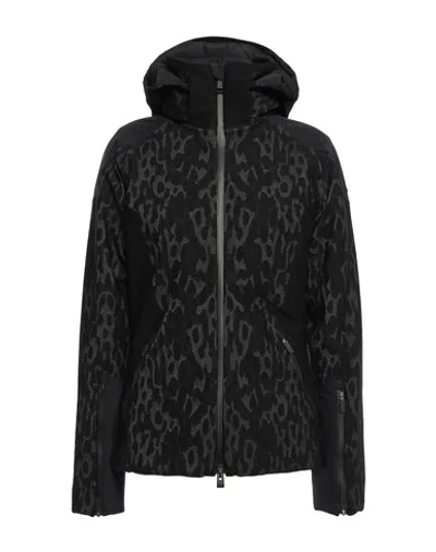 Kjus Freelite Shell-paneled Leopard-jacquard Hooded Ski Jacket In Black