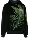 DOLCE & GABBANA PEACOCK-FEATHER EMBROIDERY VELVET HOODIE