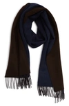 Andrew Stewart Double Face Cashmere Scarf In Navy/ Brown